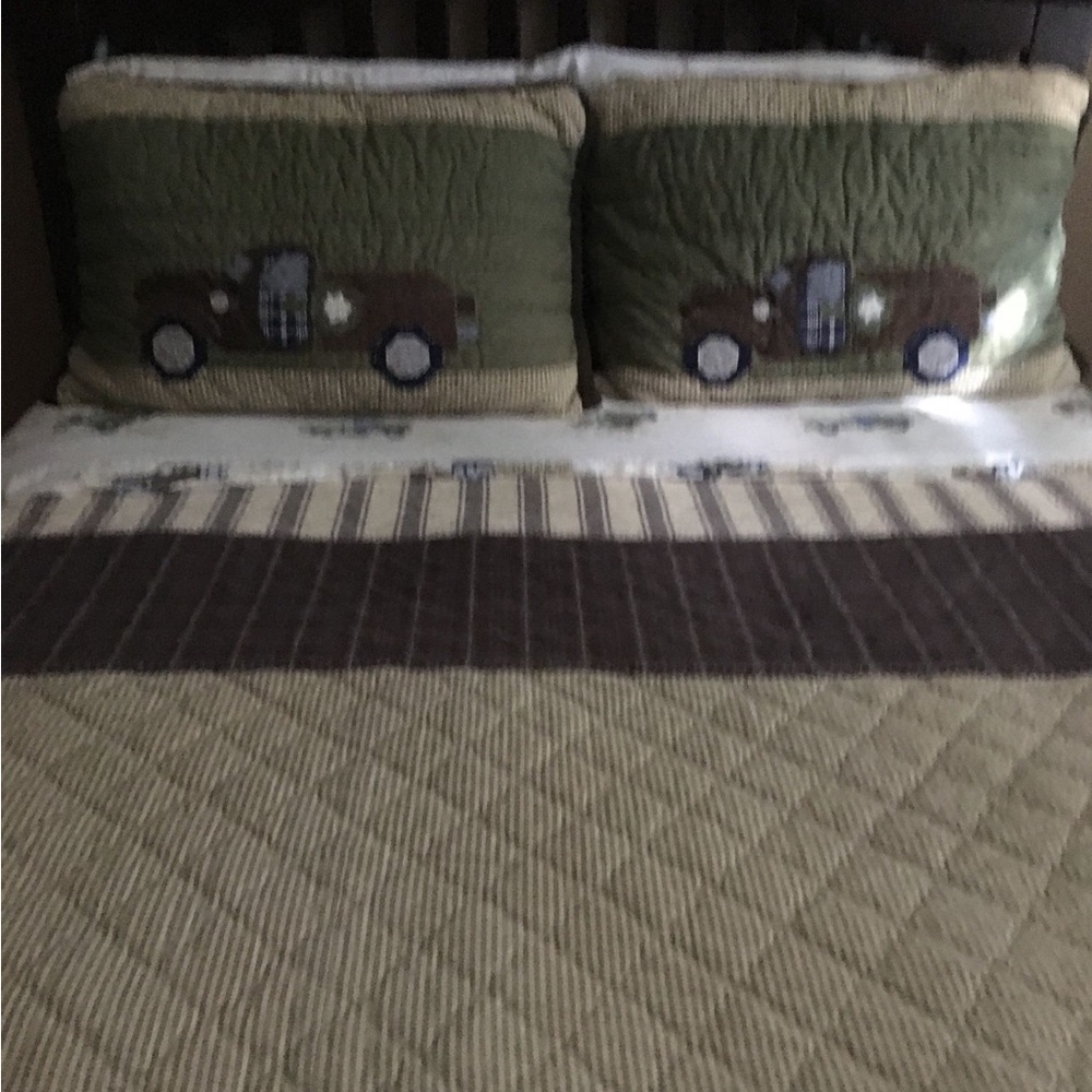 Green and Brown Truck-Themed Bedding Set